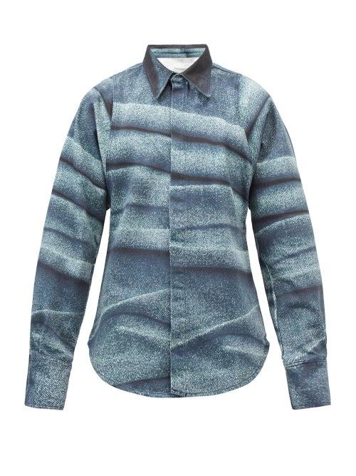 Bianca Saunders - X Wrangler Printed Denim Shirt - Mens - Grey Navy