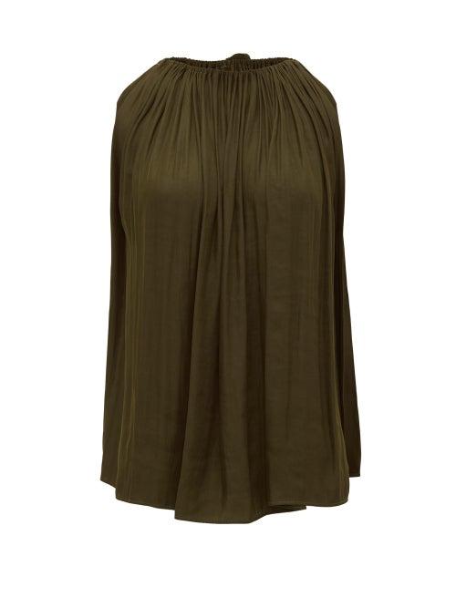 Matchesfashion.com Carl Kapp - Lora Drawstring-neckline Voile Top - Womens - Khaki