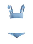 Matchesfashion.com Fendi - Ruffled Bonded Bikini - Womens - Light Blue
