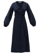 Matchesfashion.com Three Graces London - Nancy V-neck Fine-corduroy Midi Dress - Womens - Navy