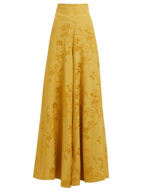 Matchesfashion.com Johanna Ortiz - Summer Love High Rise Floral Jacquard Trousers - Womens - Yellow
