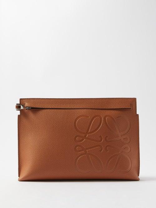 Loewe - Anagram-debossed Leather Pouch - Mens - Dark Tan