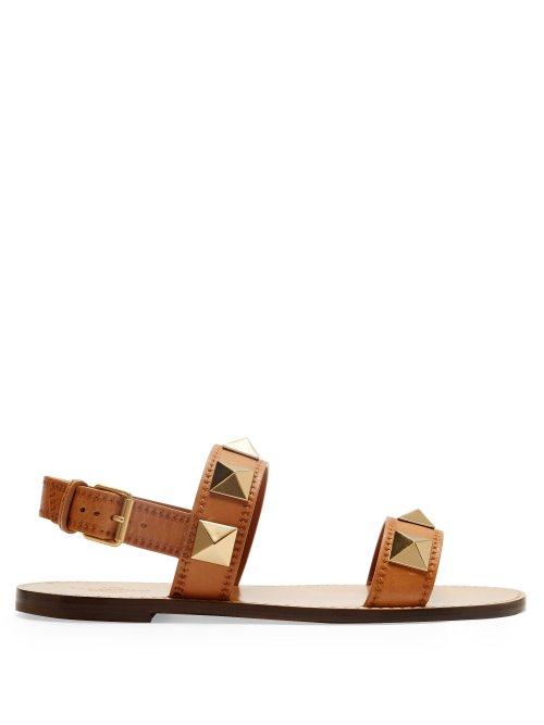 Matchesfashion.com Valentino - Lock Rockstud Leather Slingback Sandals - Womens - Tan