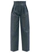 Fendi - Paperbag-waist Cotton-twill Trousers - Womens - Navy