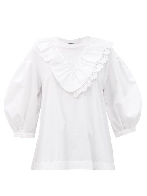 Matchesfashion.com Simone Rocha - Ruffled Puff-sleeve Cotton Top - Womens - White
