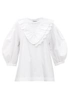 Matchesfashion.com Simone Rocha - Ruffled Puff-sleeve Cotton Top - Womens - White