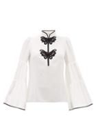 Matchesfashion.com Andrew Gn - Butterfly Frogging Silk Crepe Blouse - Womens - White