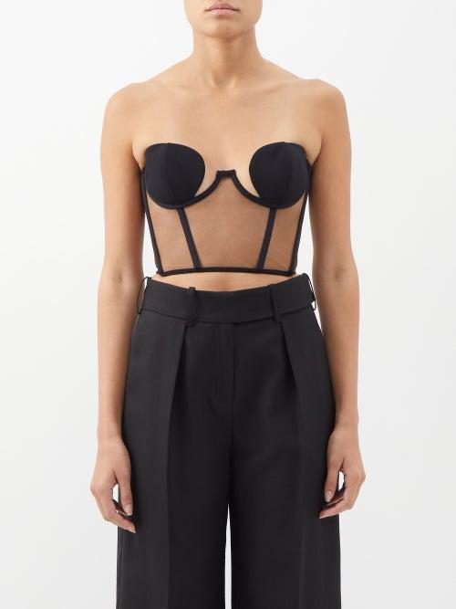 Nensi Dojaka - Mesh-panelled Cropped Corset - Womens - Black