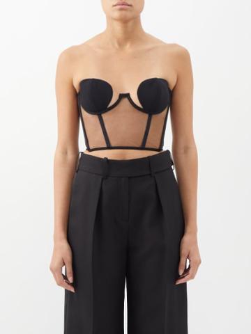 Nensi Dojaka - Mesh-panelled Cropped Corset - Womens - Black