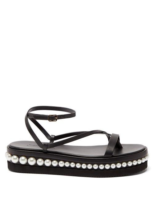 Ladies Shoes Jimmy Choo - Pine Faux-pearl And Leather Flatform Sandals - Womens - Black