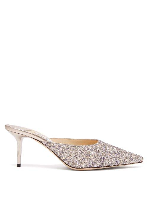 Matchesfashion.com Jimmy Choo - Rav 65 Glitter And Leather Mules - Womens - Silver Multi
