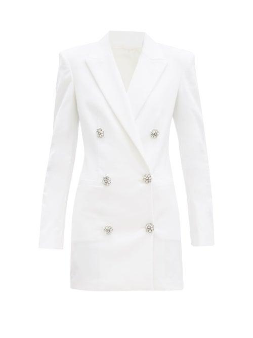 Matchesfashion.com The Attico - Crystal-button Cotton-blend Blazer Dress - Womens - Ivory