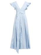 Matchesfashion.com Kalita - New Poet By The Sea Ruffled Cotton Dress - Womens - Light Blue