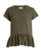 The Great Peplum-hem Distressed Jersey T-shirt