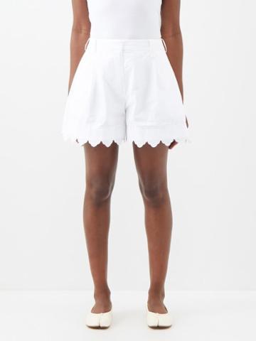 Simone Rocha - Lace-trim Scalloped-hem Cotton-poplin Shorts - Womens - White