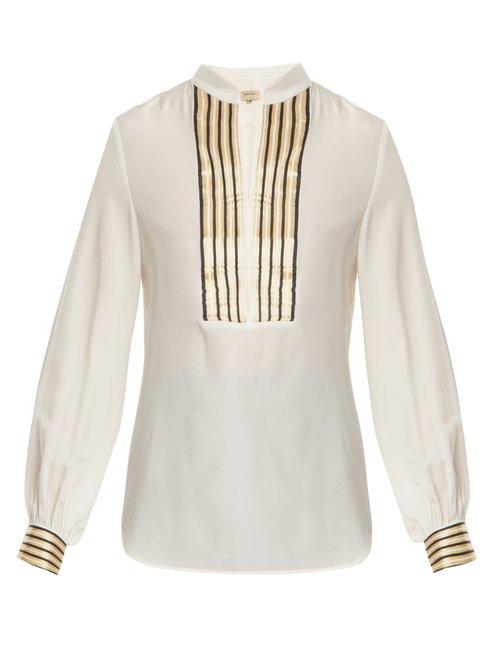 Matchesfashion.com Zeus + Dione - Mandarin Collar V Neck Silk Blouse - Womens - Ivory