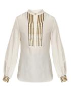 Matchesfashion.com Zeus + Dione - Mandarin Collar V Neck Silk Blouse - Womens - Ivory