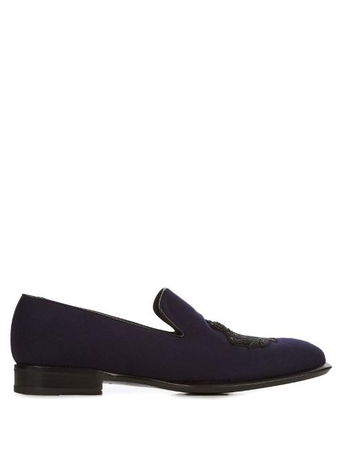 Alexander Mcqueen Skull-embroidered Felt Loafers