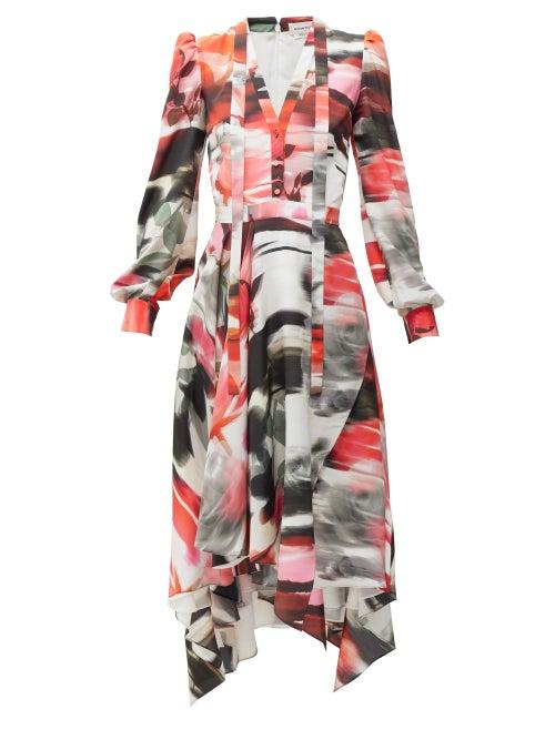 Matchesfashion.com Alexander Mcqueen - Printed Crepe Pussybow Dress - Womens - Red Print
