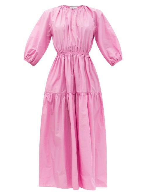 Matchesfashion.com Matteau - The Tiered Crew Organic-cotton Maxi Dress - Womens - Pink