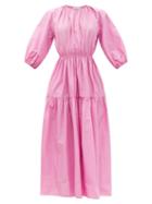 Matchesfashion.com Matteau - The Tiered Crew Organic-cotton Maxi Dress - Womens - Pink