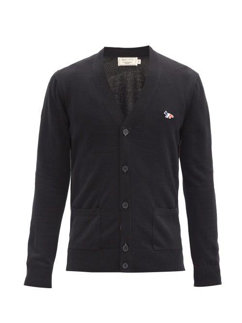 Matchesfashion.com Maison Kitsun - Tricolour Fox-patch Wool Cardigan - Mens - Black