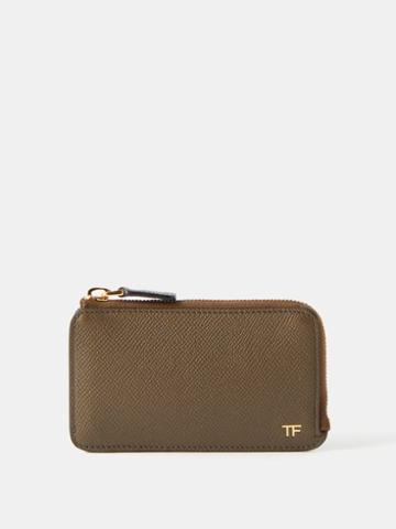 Tom Ford - Grained-leather Zipped Wallet - Mens - Khaki