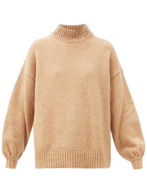 Matchesfashion.com See By Chlo - Beaded High-neck Wool-blend Sweater - Womens - Beige