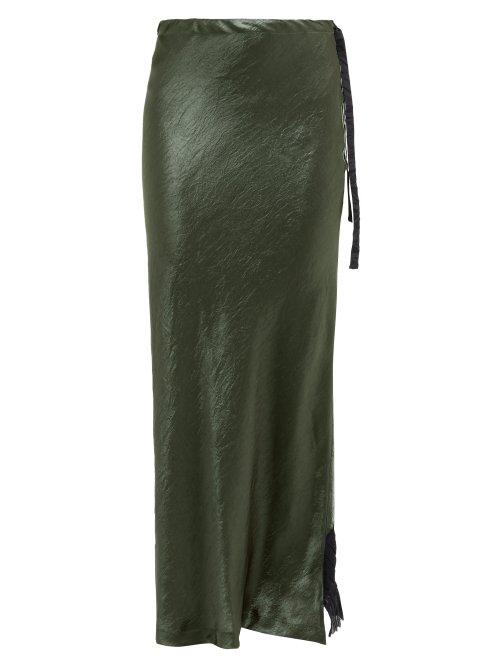 Matchesfashion.com Ann Demeulemeester - Chiffon Trim Bias Cut Satin Midi Skirt - Womens - Grey