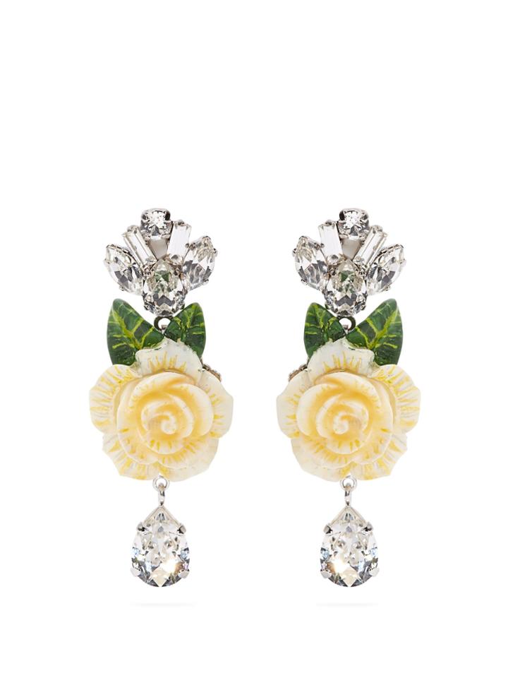 Dolce & Gabbana Rose And Crystal-drop Clip-on Earrings