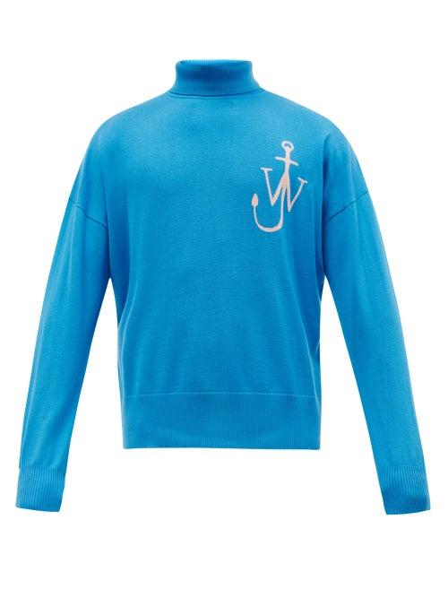 Matchesfashion.com Jw Anderson - Anchor-jacquard Roll-neck Wool Sweater - Mens - Blue