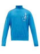 Matchesfashion.com Jw Anderson - Anchor-jacquard Roll-neck Wool Sweater - Mens - Blue