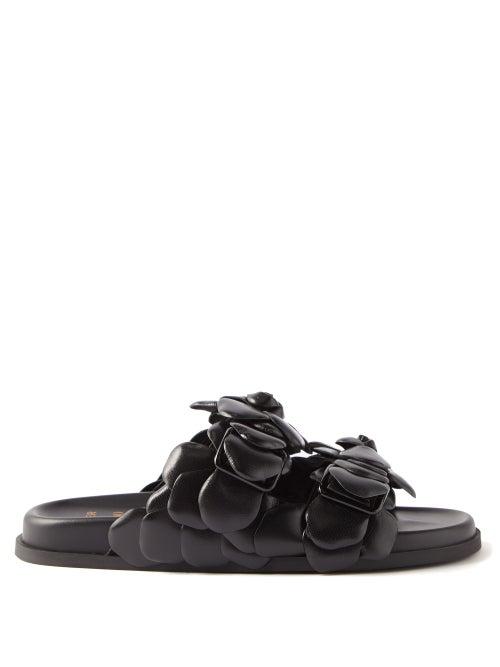 Valentino Garavani - Atelier Petal-effect Leather Slides - Womens - Black