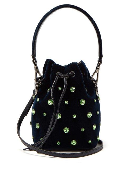 Matchesfashion.com Fendi - Mon Tresor Crystal Embellished Velvet Bucket Bag - Womens - Navy Multi