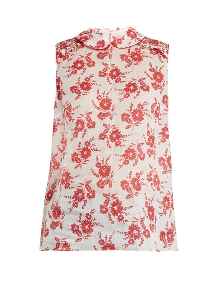 Miu Miu Sleeveless Floral-print Gauze Top