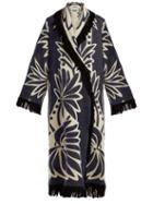 Matchesfashion.com Marit Ilison - Palm Intarsia Fringed Cotton Coat - Womens - Navy White