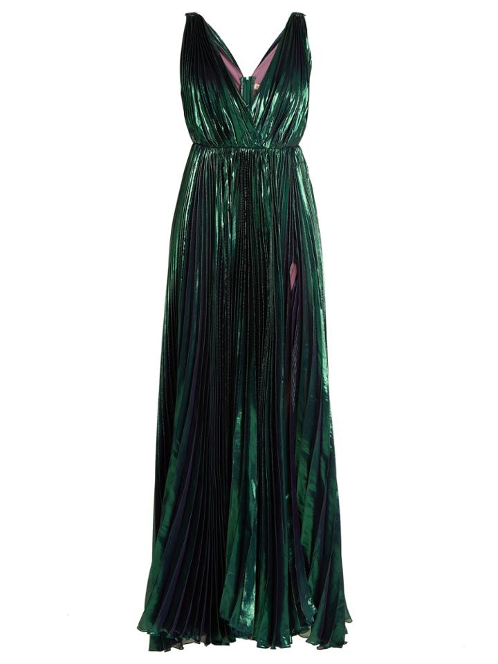 Maria Lucia Hohan Reva Deep V-neck Pleated Lam Gown