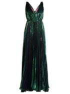 Maria Lucia Hohan Reva Deep V-neck Pleated Lam Gown