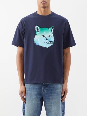 Maison Kitsun - Fox-head Cotton-jersey T-shirt - Mens - Navy Multi