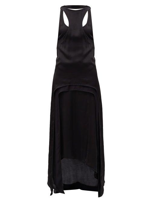 Matchesfashion.com Ann Demeulemeester - Meryl Layered Crepe And Mesh Dress - Womens - Black