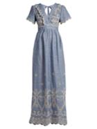 Luisa Beccaria V-neck Broderie-anglaise Linen-blend Dress