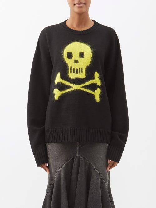 Vaquera - Skull-intarsia Wool-blend Sweater - Womens - Black Yellow