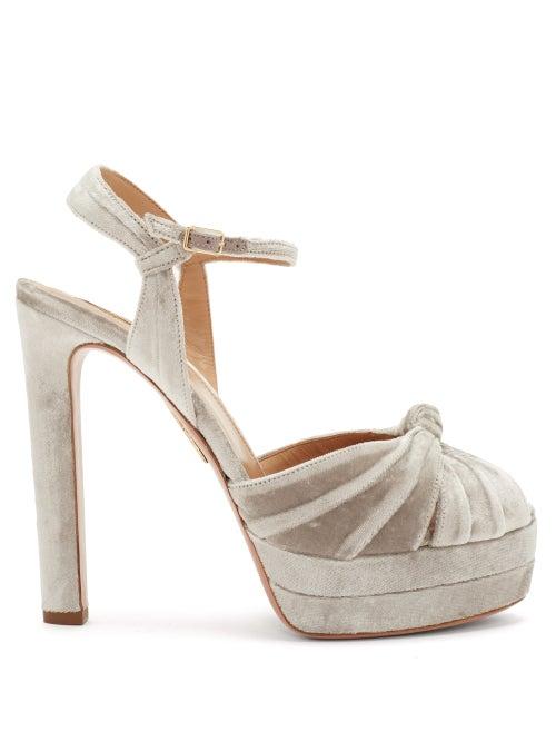 Matchesfashion.com Aquazzura - Evita Knotted Velvet Sandals - Womens - Grey