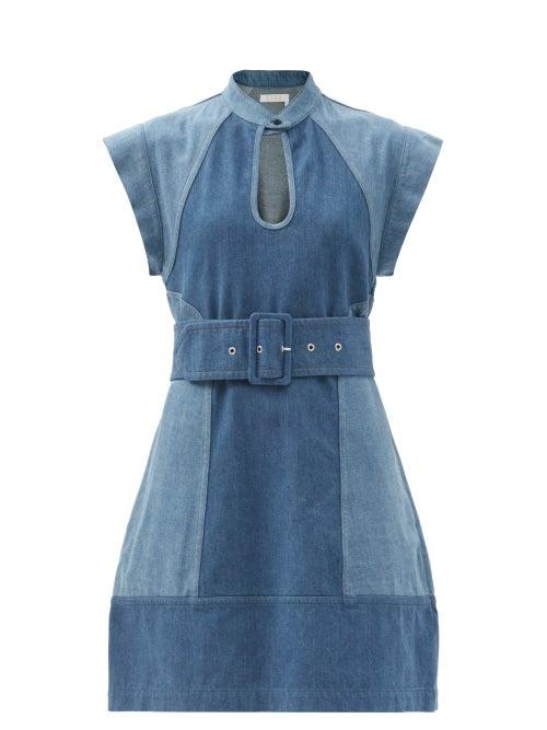 Matchesfashion.com Chlo - Belted Two-tone Denim Mini Dress - Womens - Denim