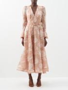 Zimmermann - Kaleidoscope Floral-print Linen-blend Midi Dress - Womens - Pink Print