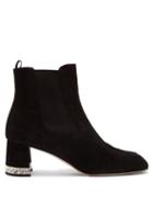 Matchesfashion.com Miu Miu - Crystal Embellished Suede Ankle Boots - Womens - Black