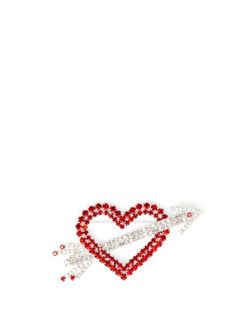Matchesfashion.com Art School - Heart & Arrow Crystal-embellished Brooch - Womens - Red