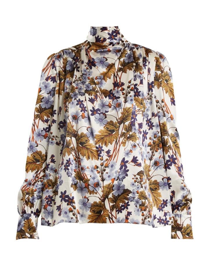 Erdem Inessa Neck-tie Floral-print Silk Blouse
