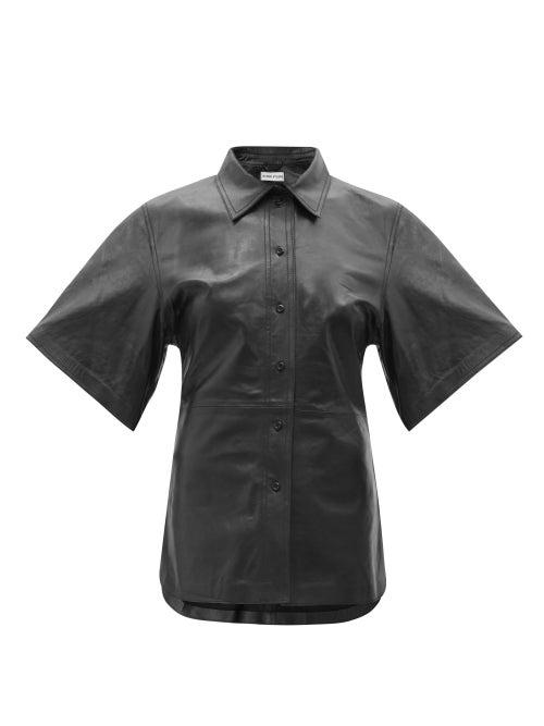 Matchesfashion.com Stand Studio - Alivia Short-sleeved Leather Shirt - Womens - Black