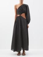 Matteau - Spot-print Cutout-waist Cotton-blend Dress - Womens - Black Print